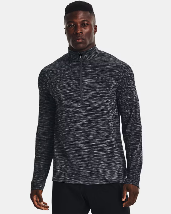 UA SEAMLESS 1/2 ZIP - BLACK / PITCH GREY